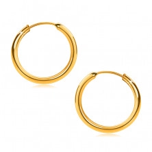 Gold Ohrringe in 9K Gold, Reifen, runde Ringschiene, glatte und glänzende Oberfläche, 14 mm