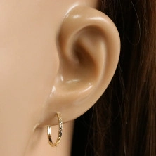 Ohrringe aus 375 Gelbgold - Reifen mit Diamantschliff geschmückt, quadratische Ringschiene, 14 mm