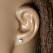 Ohrringe aus 14K Weißgold - glänzender runder Zirkon in einer Fassung, 4 mm