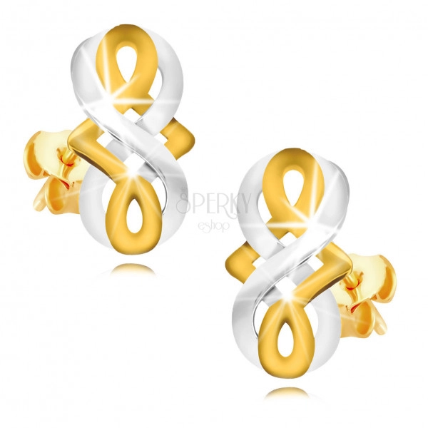 9K Gold Ohrringe - Unendlichkeits-Symbol, keltischer Knoten aus kombiniertem Gold, Ohrstecker