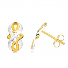 9K Gold Ohrringe - Unendlichkeits-Symbol, keltischer Knoten aus kombiniertem Gold, Ohrstecker