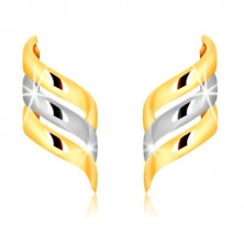 Ohrstecker aus kombiniertem 375 Gold - drei glänzende spiralförmig gedrehte Bänder