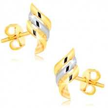 Ohrstecker aus kombiniertem 375 Gold - drei glänzende spiralförmig gedrehte Bänder
