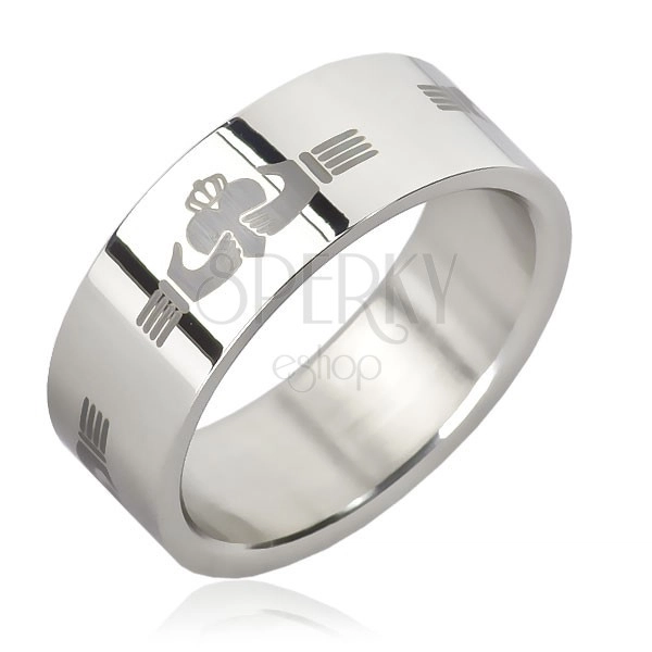 Silberner Ring - wiederholendes irisches Claddagh Motiv