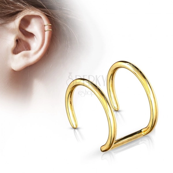 Fake Ohr Piercing aus Edelstahl - Doppelkreis in einem goldenen Farbton