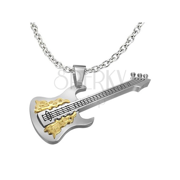 Silber-goldener Edelstahlanhänger Gitarre