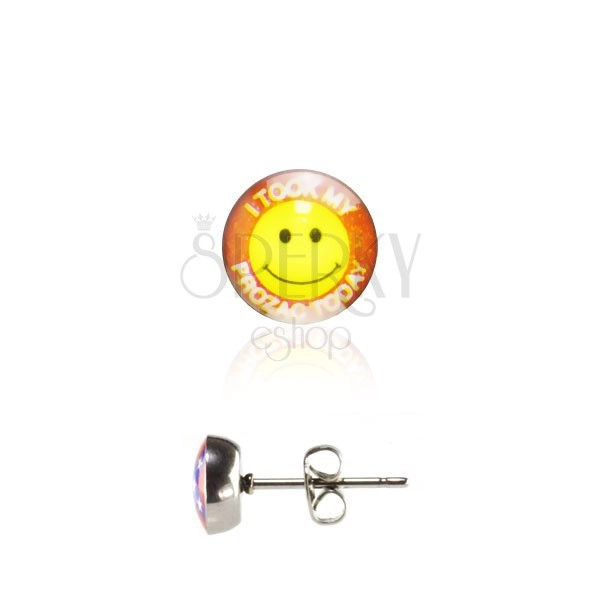 Runde Ohrringe aus Edelstahl - gelber Smiley