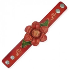 Armband aus Leder - Rebenblüte in roter Farbe