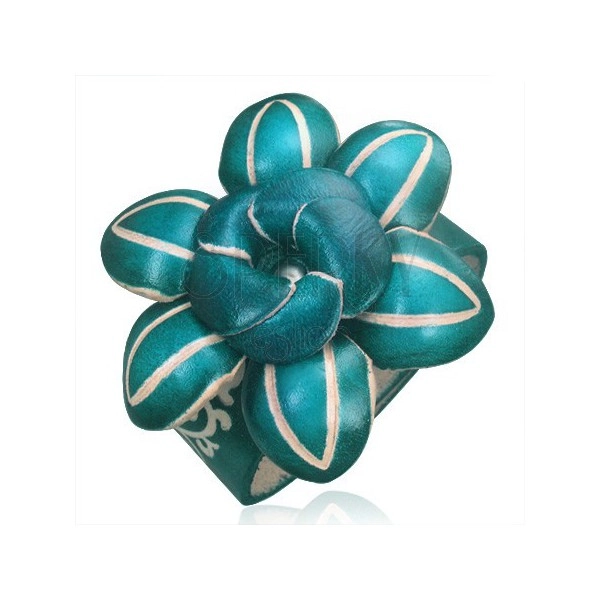 Lederarmband - dunkelgrüne 3D Blume mit dekorativen Einschnitten