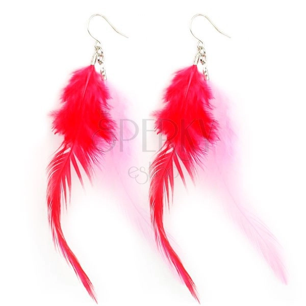 Ohrhänger mit roten und rosa Federn