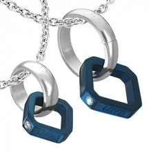 Anhänger für Verliebte - blaues Quadrat, silberner Ring