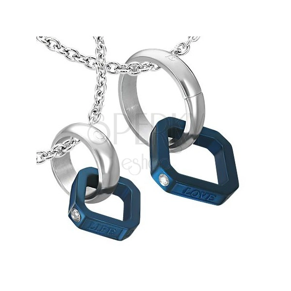 Anhänger für Verliebte - blaues Quadrat, silberner Ring