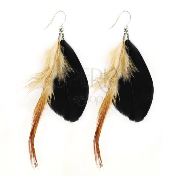 Ohrringe mit zwei Federn - schwarz und braun