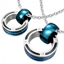Anhänger für ein Paar - massive Ringe in blauer Farbe, Zirkone
