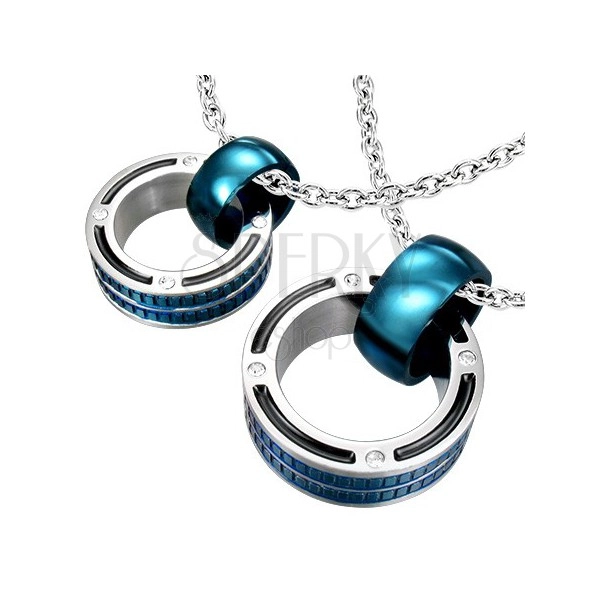 Anhänger für ein Paar - massive Ringe in blauer Farbe, Zirkone