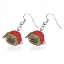 Ohrhänger Fimo - Schweinchen mit roter Kappe