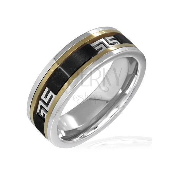 Ring in Silber, Gold und Schwarz - griechisches Muster