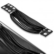 Breites Lederarmband in schwarzer Farbe - Bogen aus Leder, Druckknopf