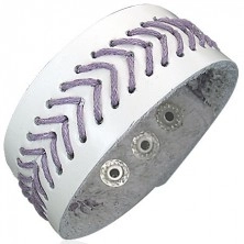 Weißes Kunstlederarmband - violette Naht in Baumoptik