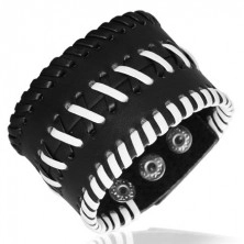 Schwarzes Armband aus Leder - Streifen mit Kreuzstich