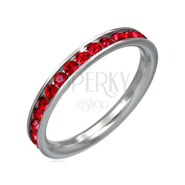 Ring aus Edelstahl komplett mit roten Zirkonia besetzt