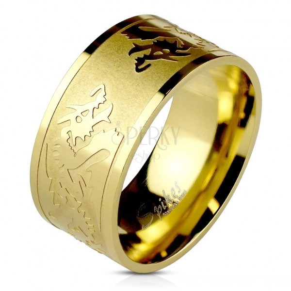 Goldener Ring aus rostfreiem Stahl mit Drachensymbol