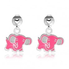 925 - Silberohrringe, Elephant in pink