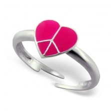 Ring aus Silber 925- rosafarbenes Herz mit Peace