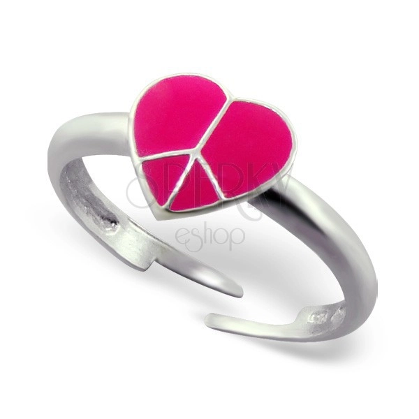 Ring aus Silber 925- rosafarbenes Herz mit Peace