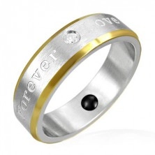 Magnetischer Ring aus Edelstahl - goldene Kanten, romantische Gravur