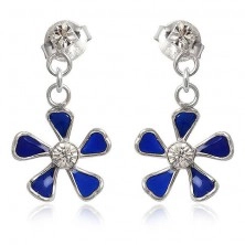 Blumen Ohrringe aus Sterlingsilber in Blau, kurze Kette