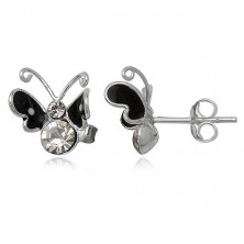 Silber 925 Ohrringe in Form von Schmetterlingen - schwarz mit Steinchen