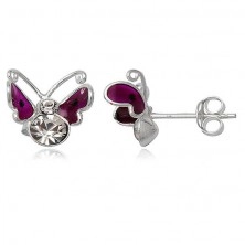 Ohrringe aus 925 Silber - fliegender Schmetterling in Violett, Punkte