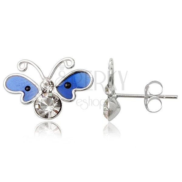 Ohrringe - Schmetterling aus Silber 925, dunkelblaue Flügel, Zirkonia