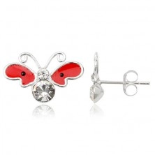 Ohrringe aus Silber 925 in Schmetterlingsoptik - rote Flügel mit schwarzen Punkten