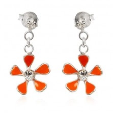 Ohrringe aus Sterling Silber - orange Blume an einer Kette