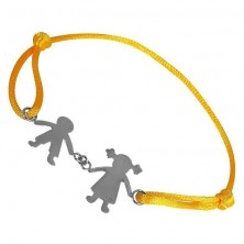 Silberarmband 925 - händchenhaltende Junge und Mädchen, gelbe Schnur