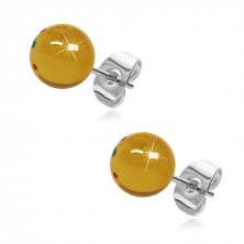 Stahl Ohrringe - gelbe Kugel aus synthetischem Bernstein, 8 mm