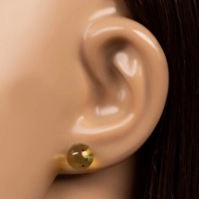 Stahl Ohrringe - gelbe Kugel aus synthetischem Bernstein, 8 mm