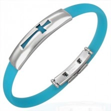 Armband aus Gummi - motiv Kreuz, aqua blau