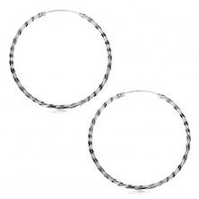Silberohrringe 925 in Form von Kreisen, gedreht, 50 mm
