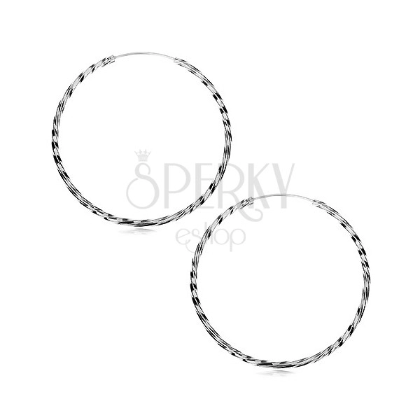 Silberohrringe 925 in Form von Kreisen, gedreht, 50 mm