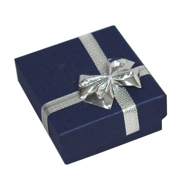 Eheringeverpackung - dunkelblau mit einer Schleife in silberner Farbe