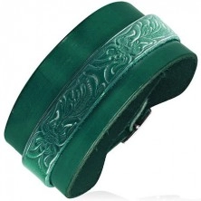 Armband aus echtem Leder mit Blumenmuster, grün