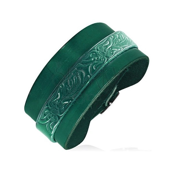Armband aus echtem Leder mit Blumenmuster, grün