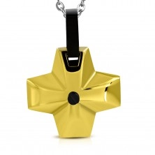 Edelstahlanhänger - breites goldfarbenes Kreuz mit schwazem Element