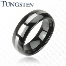 Schwarzer Tungstenring mit silbernem Streifen, 6 mm
