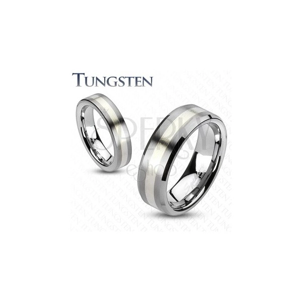 Tungstenring - mattes Grau mit silbernem Streifen