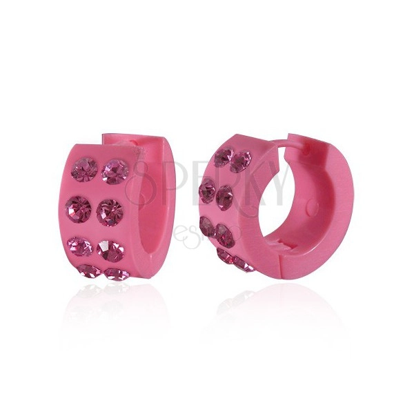 Ohrringe aus Acryl - rosa Creolen mit Steinchen