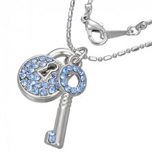 Halskette - rundes Schloss mit Schlüssel und blaue Zirkonia
